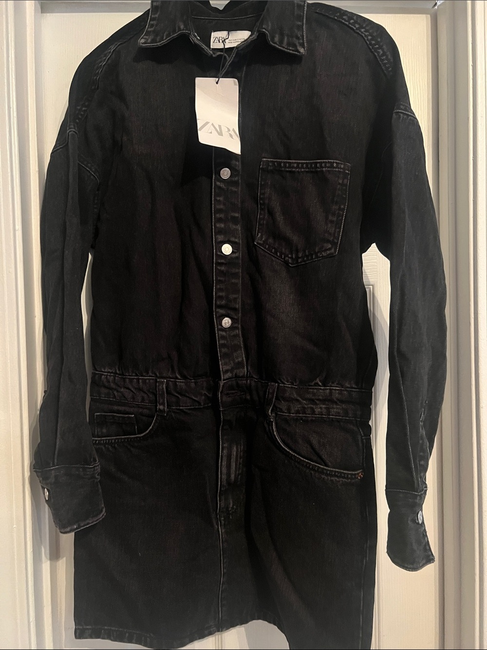 Zara Washed Black Denim Shirt Dress